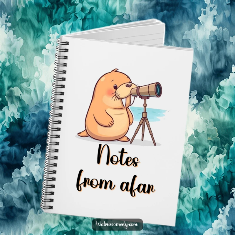 Funny walrus notebook featuring a curious walrus with a telescope, perfect for note-taking and sparking imaginative ideas.