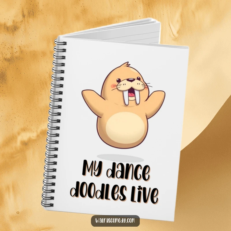 Funny notebook with a delightful walrus mid-dance on one flipper, perfect for capturing thoughts with humor and artistic flair.