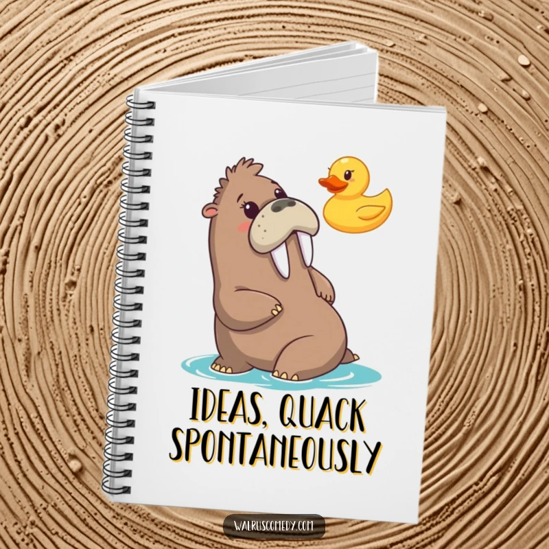 Funny notebook featuring a walrus comically surprised by a rubber duck, perfect for capturing thoughts with a humorous edge.