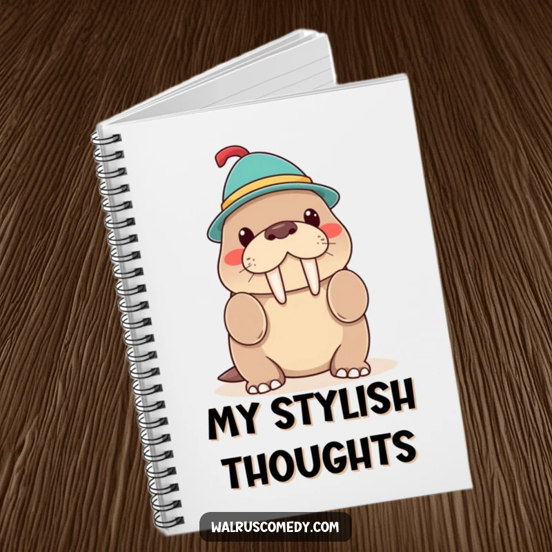 Funny Kawaii Walrus Hat Trick Notebook, a walrus balancing a hat on its tusk, perfect for jotting notes.