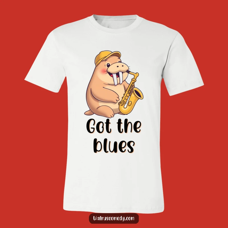 Funny Walrus Saxophone T-Shirt: Happy Musician with Cap - Cool Music Tee Funny Gift