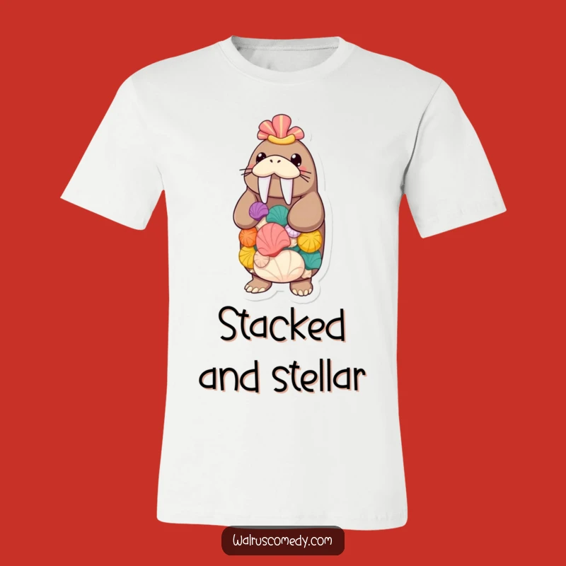Funny Walrus Seashell Balancing Act T-Shirt - Wear Your Fun!