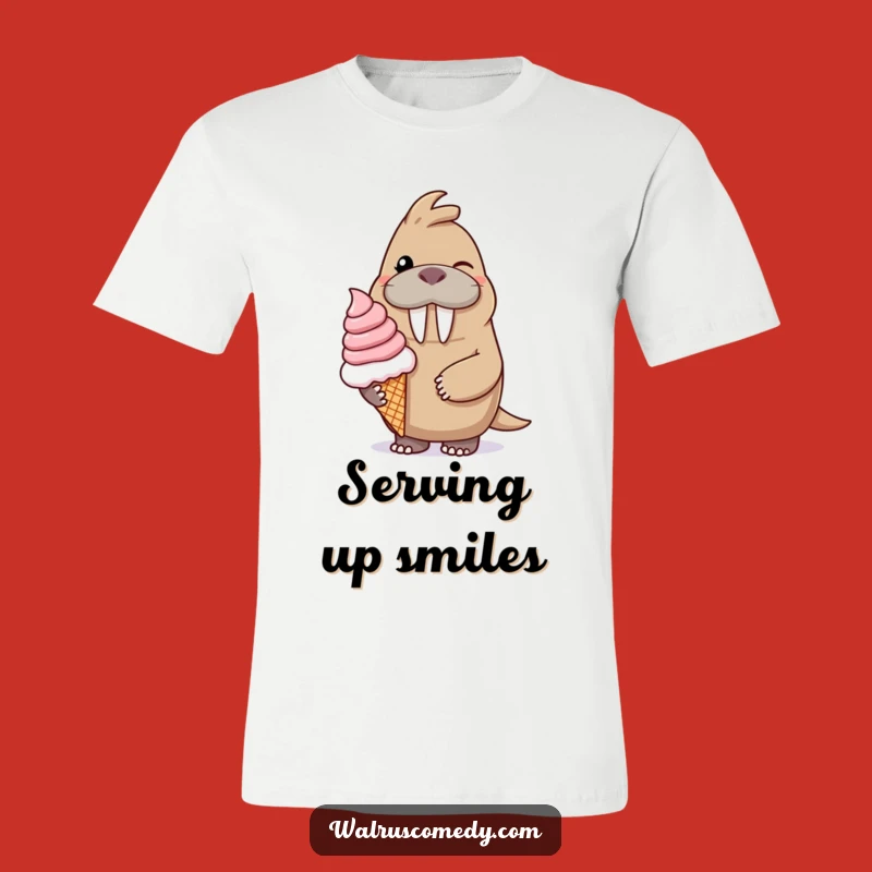 Funny Winking Walrus Ice Cream Tee: Hilarious Dessert Lover Shirt for Sweet Fun