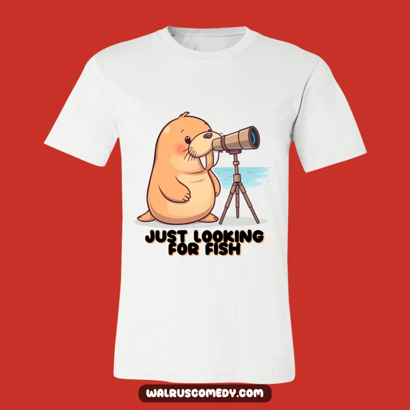 Funny Curious Walrus Telescope T-Shirt: Wear Your Sense of Wonder