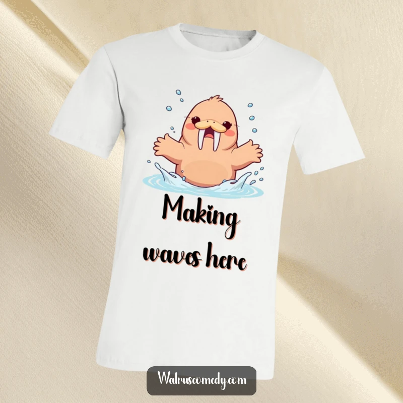 Funny Kawaii Walrus Splashing Water T-Shirt, a walrus enthusiastically splashing, cheerful and fun apparel.