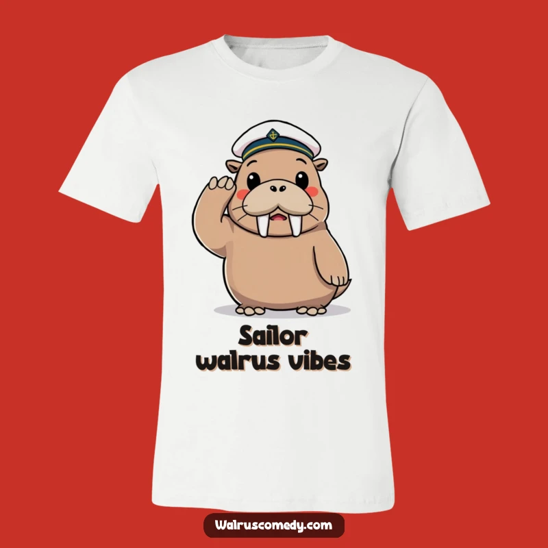 Funny Walrus Sailor T-Shirt: Playful Saluting Character Tee for Nautical Fun