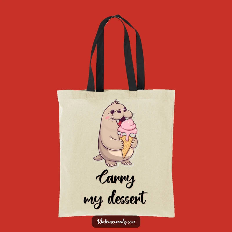 Funny Walrus Ice Cream Tote Bag: Cheerful Cone Carryall for Treats