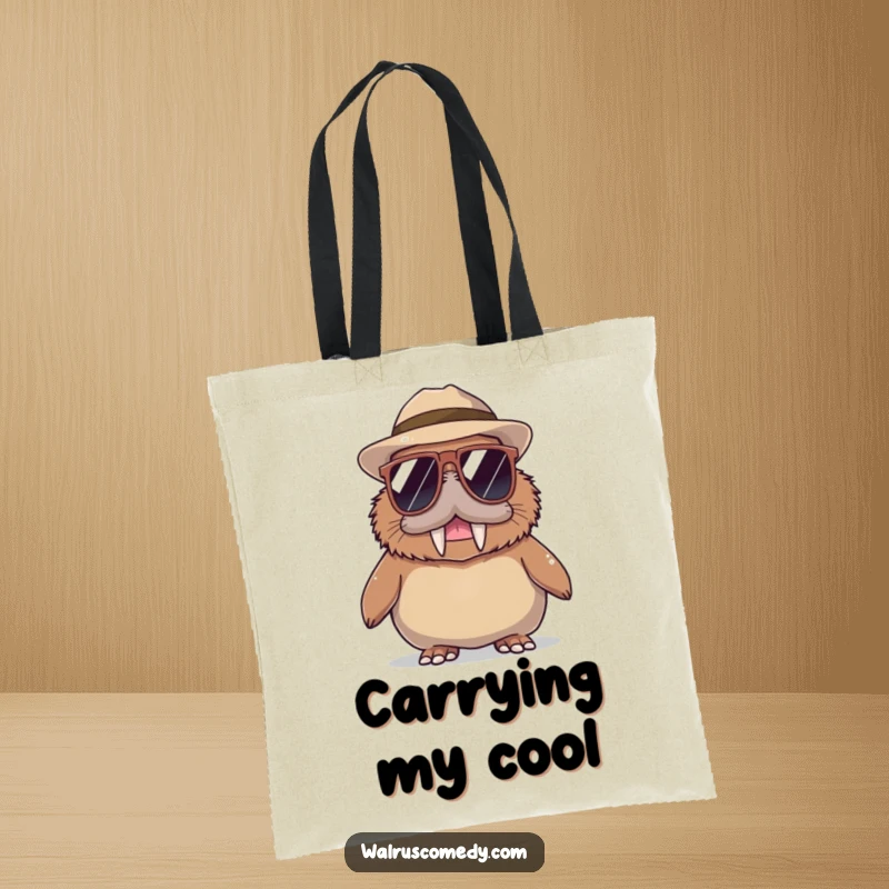 Funny Walrus Tote Bag: A stylish walrus wears oversized sunglasses and a fashionable hat, ready to carry your belongings.