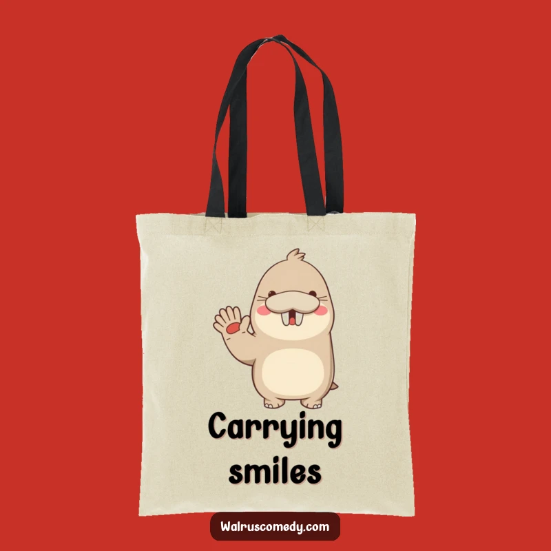 Funny Kawaii Walrus Waving Tote Bag: Carry Smiles Everywhere You Go!