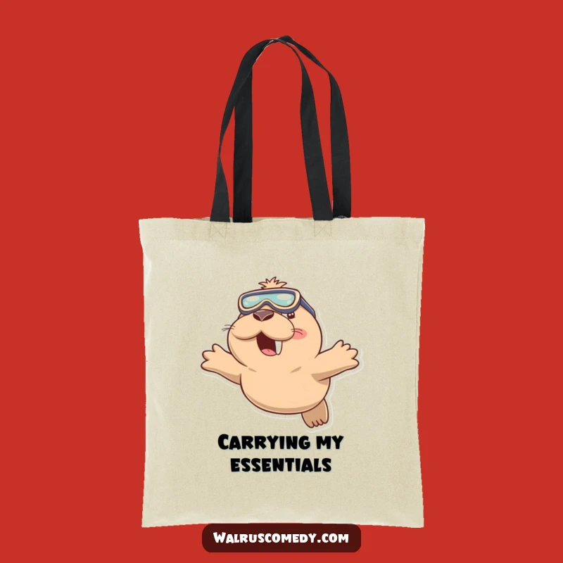 Funny Walrus Diving Tote Bag: Playful Goggles & Smile - Beach Funny Gift