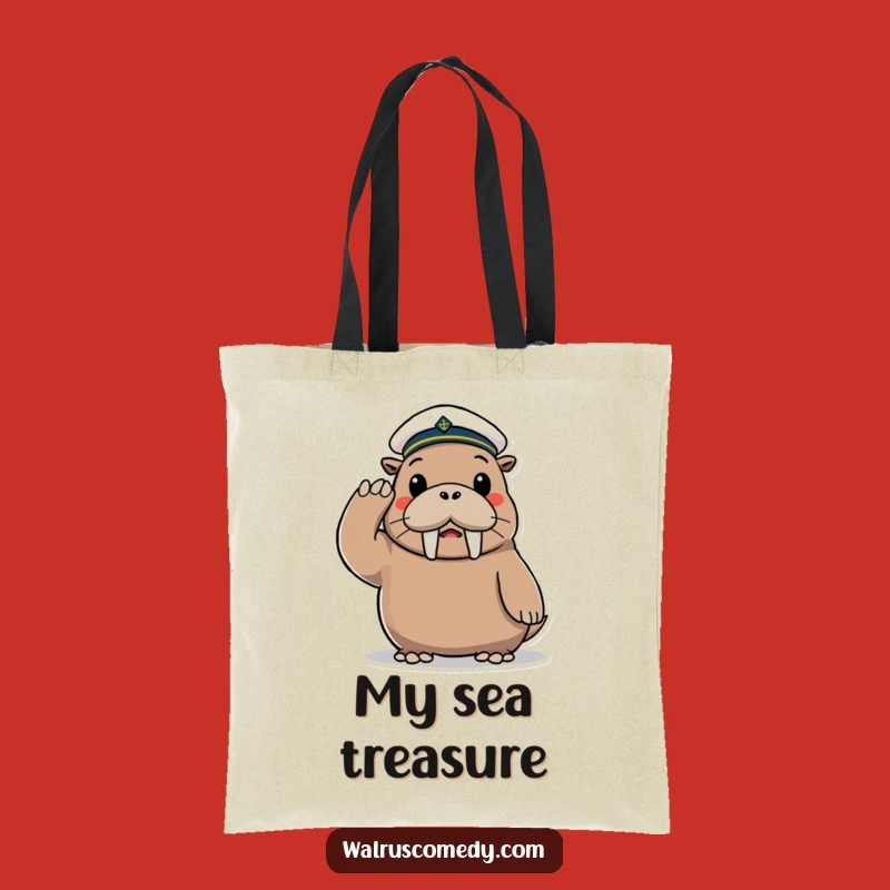 Funny Walrus Sailor Tote Bag: Playful Saluting Character Accessory for Errands