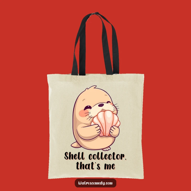 Funny Winking Walrus Seashell Tote Bag - Beach Treasure Carrier Gift